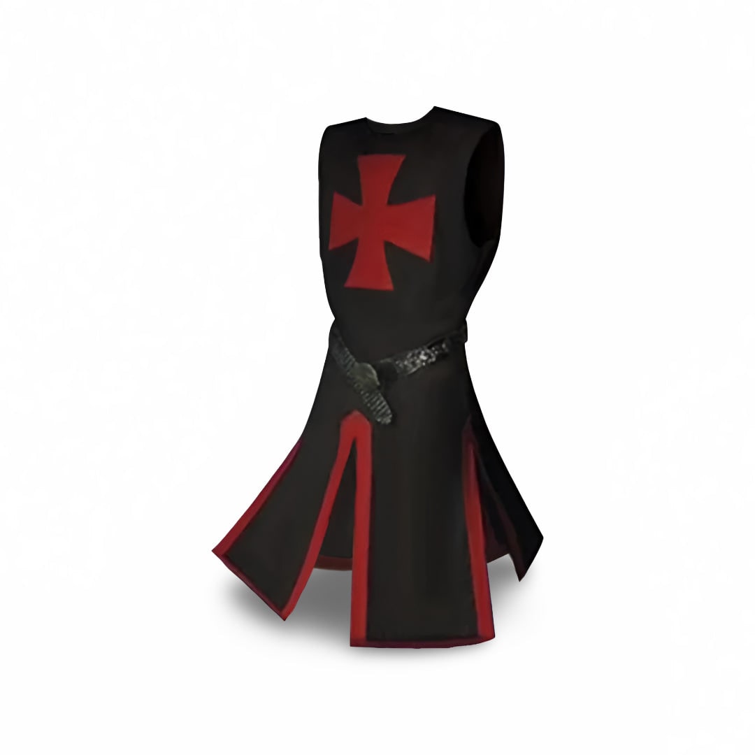 Medieval Knight Costume Tunic Hooded with Templar Cross Halloween Cosplay