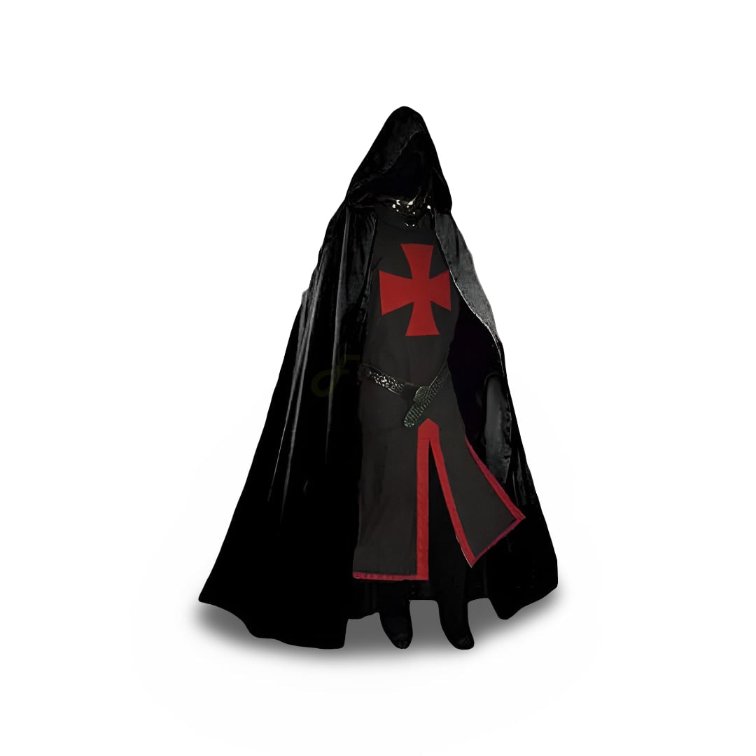 Medieval Knight Costume Tunic Hooded with Templar Cross Halloween Cosplay