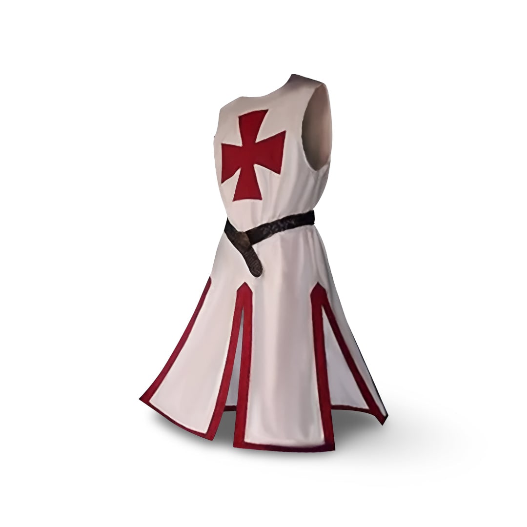 Medieval Knight Costume Tunic Hooded with Templar Cross Halloween Cosplay
