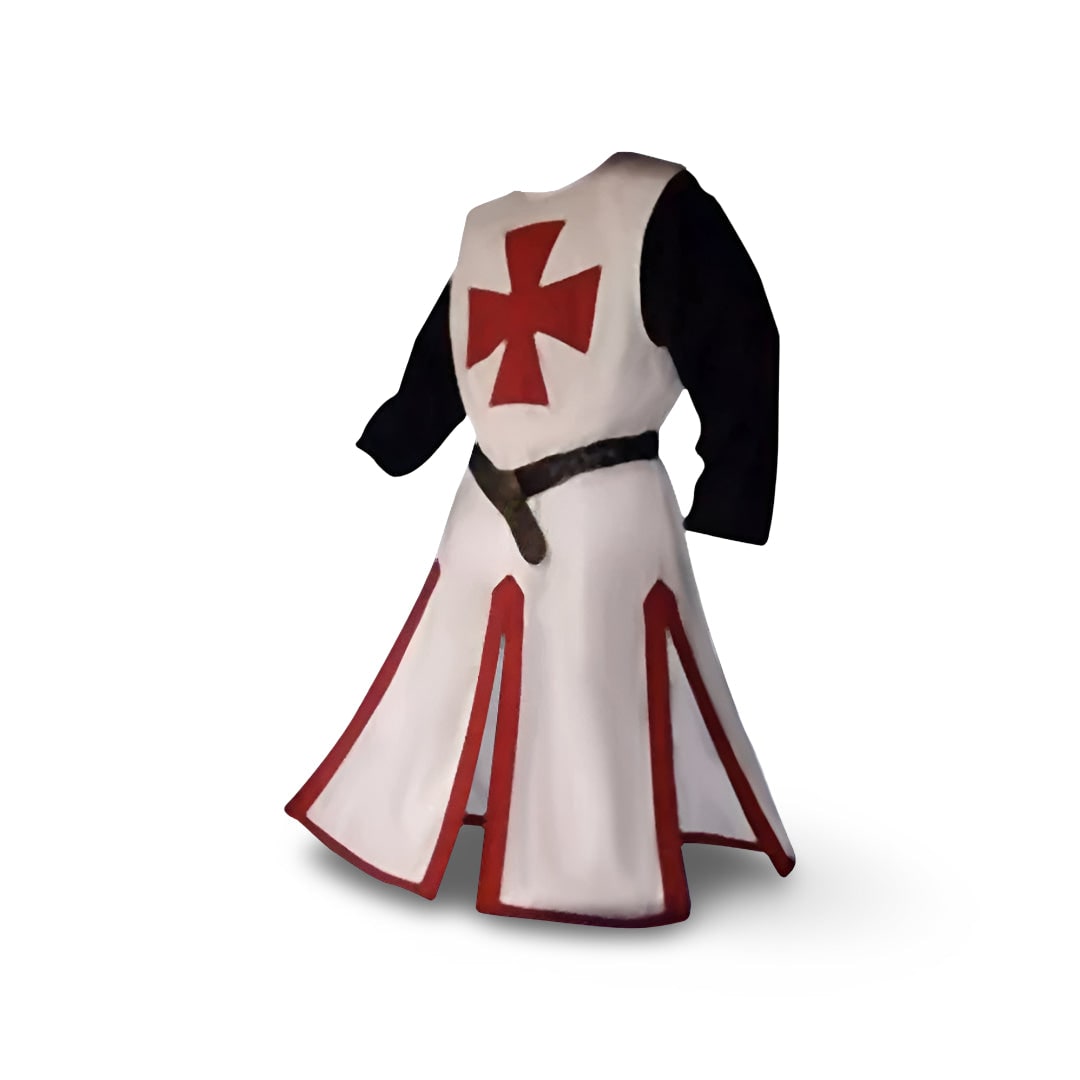 Medieval Knight Costume Tunic Hooded with Templar Cross Halloween Cosplay