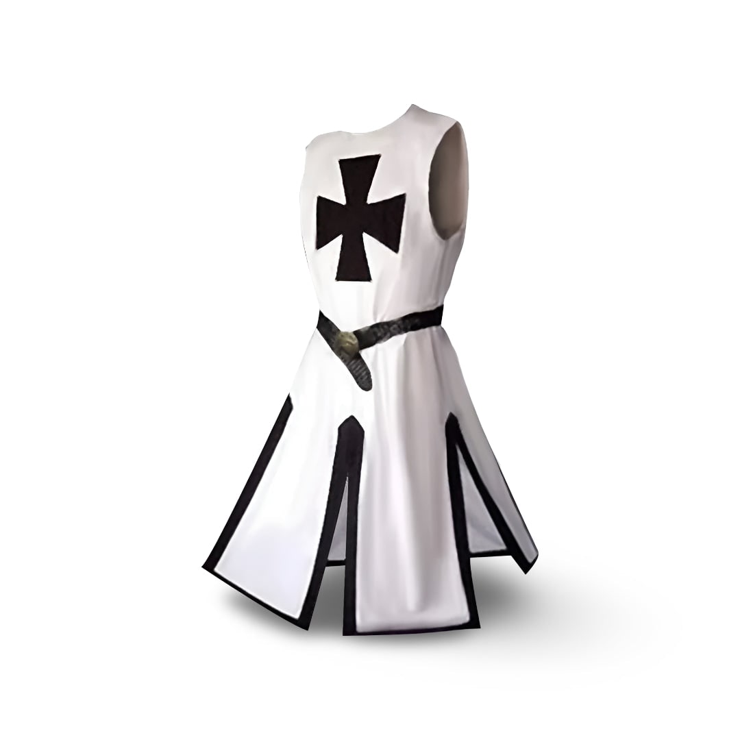 Medieval Knight Costume Tunic Hooded with Templar Cross Halloween Cosplay