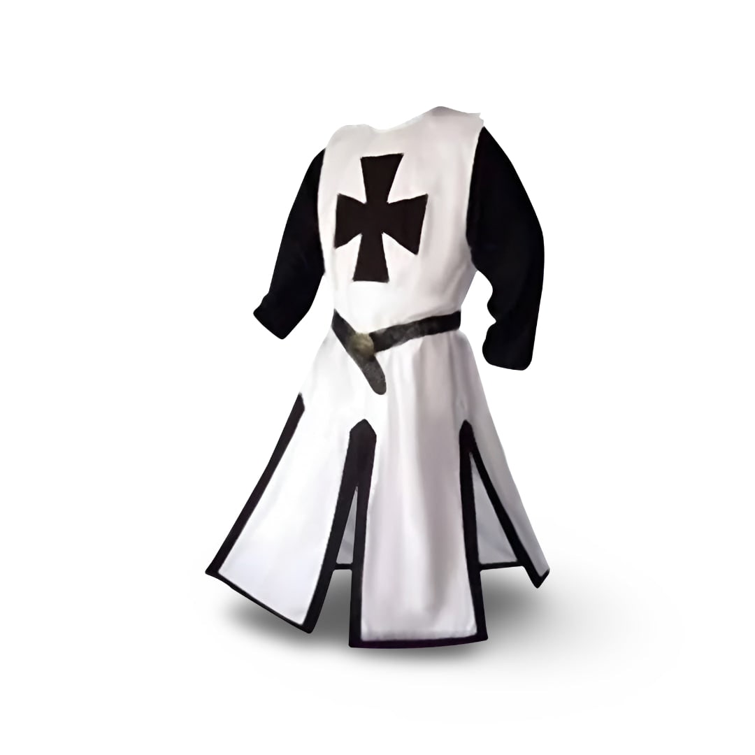 Medieval Knight Costume Tunic Hooded with Templar Cross Halloween Cosplay