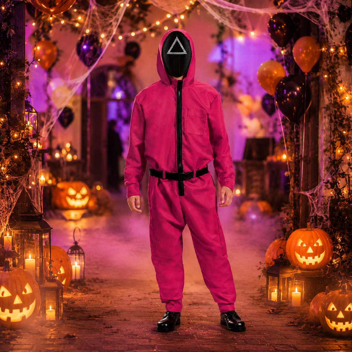 Pink Jumpsuit Costume with Belt for Halloween Party
