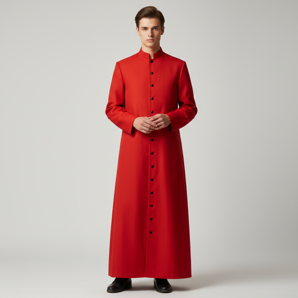 Priest Costume Cassock Robe with Button Front Halloween Clergy Outfit