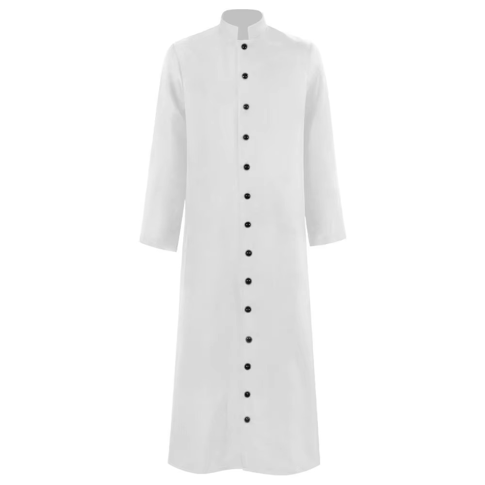 Priest Costume Cassock Robe with Button Front Halloween Clergy Outfit