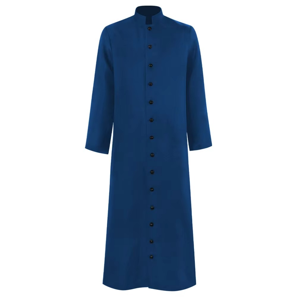 Priest Costume Cassock Robe with Button Front Halloween Clergy Outfit