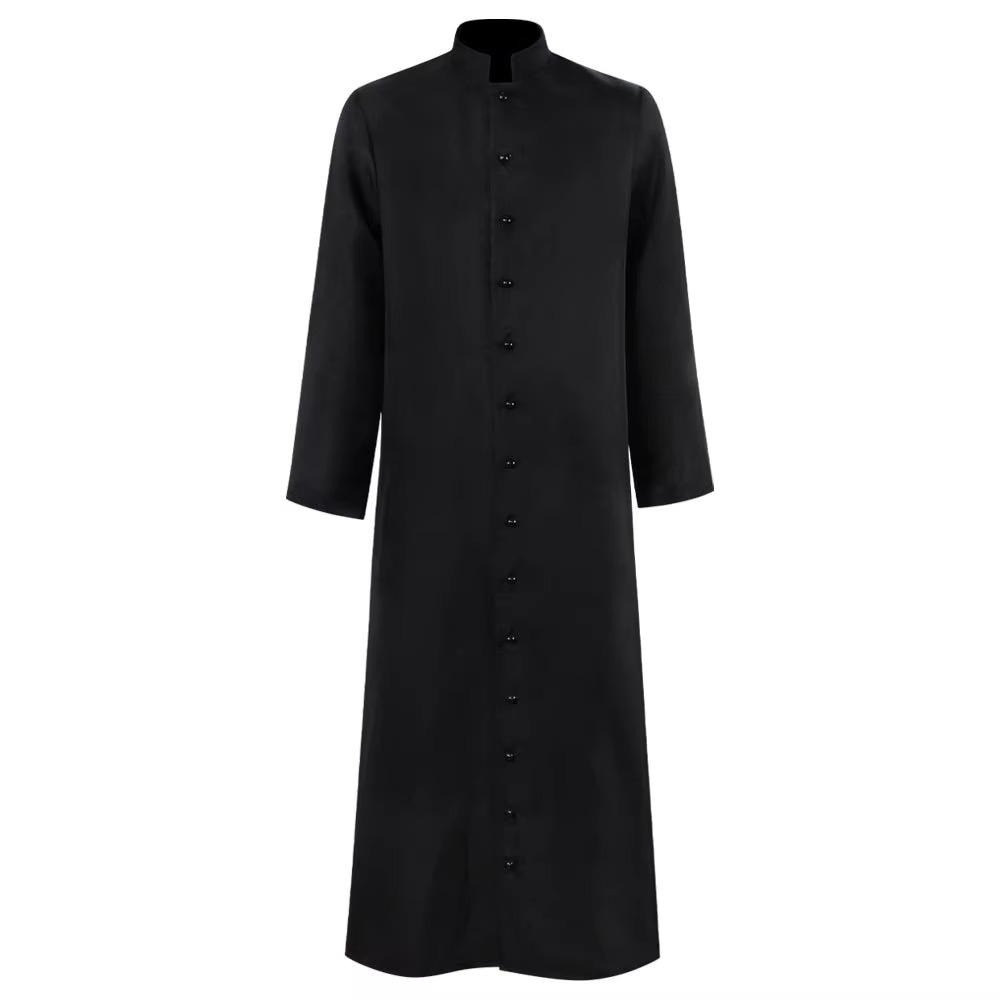 Priest Costume Cassock Robe with Button Front Halloween Clergy Outfit