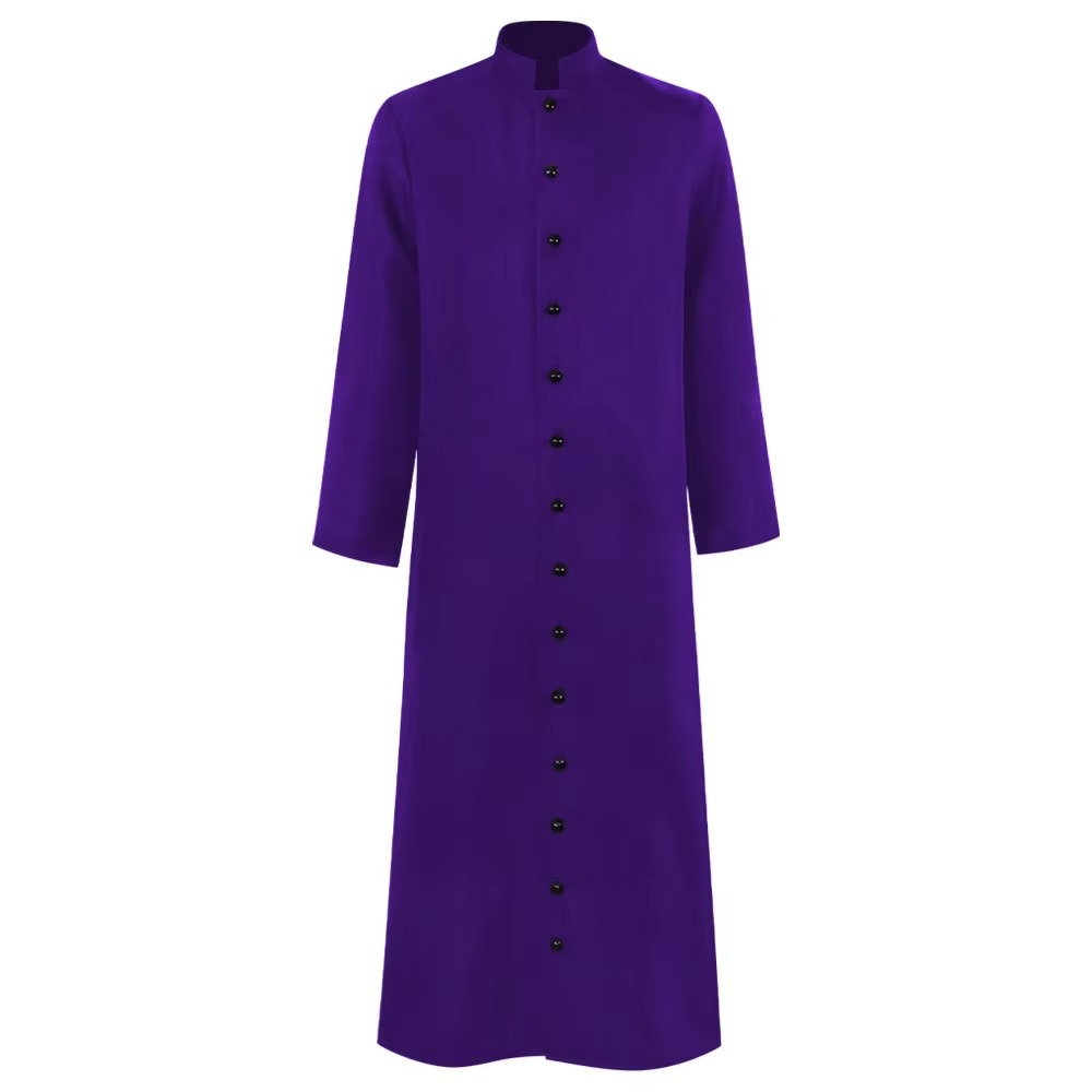 Priest Costume Cassock Robe with Button Front Halloween Clergy Outfit