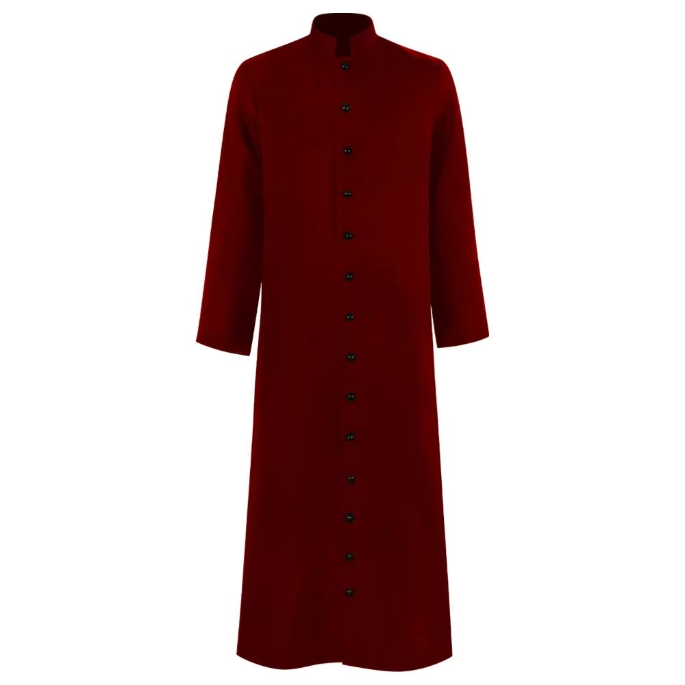Priest Costume Cassock Robe with Button Front Halloween Clergy Outfit