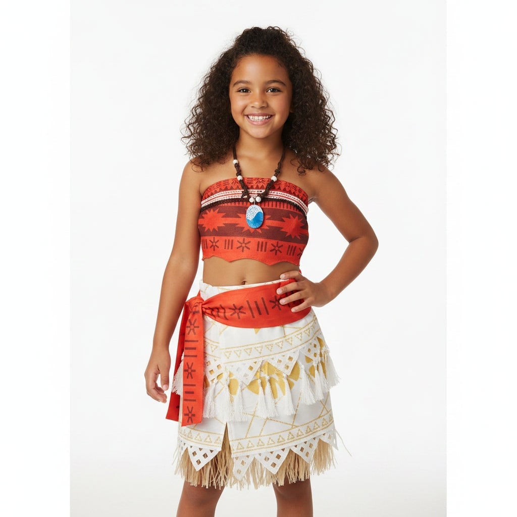 Princess Costume Tropical Print Top Grass Skirt and Pendant Halloween
