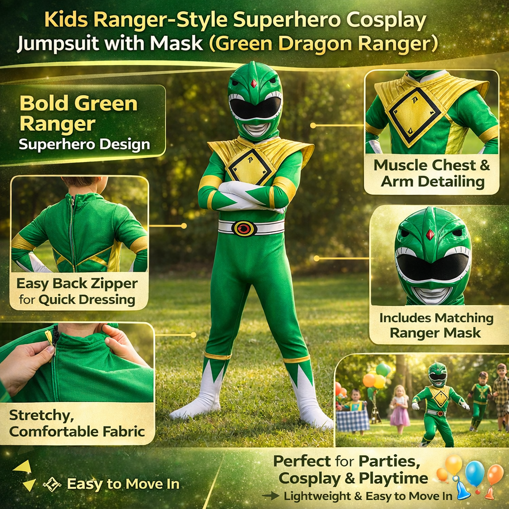 Superhero Park Ranger Costume Jumpsuit with Mask Halloween