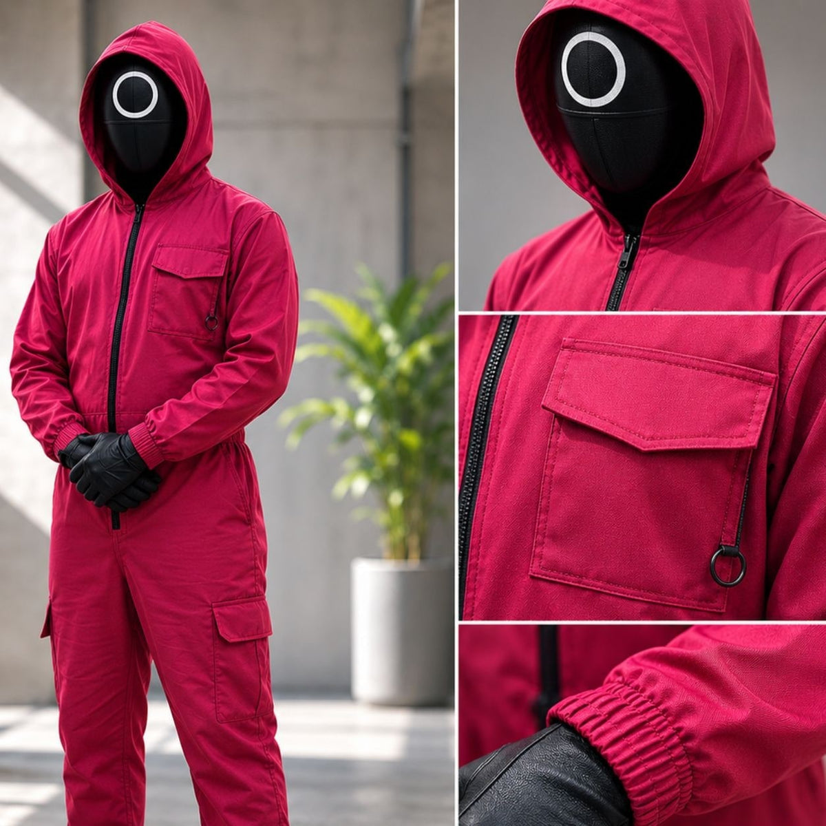 Halloween survival game Costume Jumpsuit Outfit with Hooded Design Guard Mask and Belt