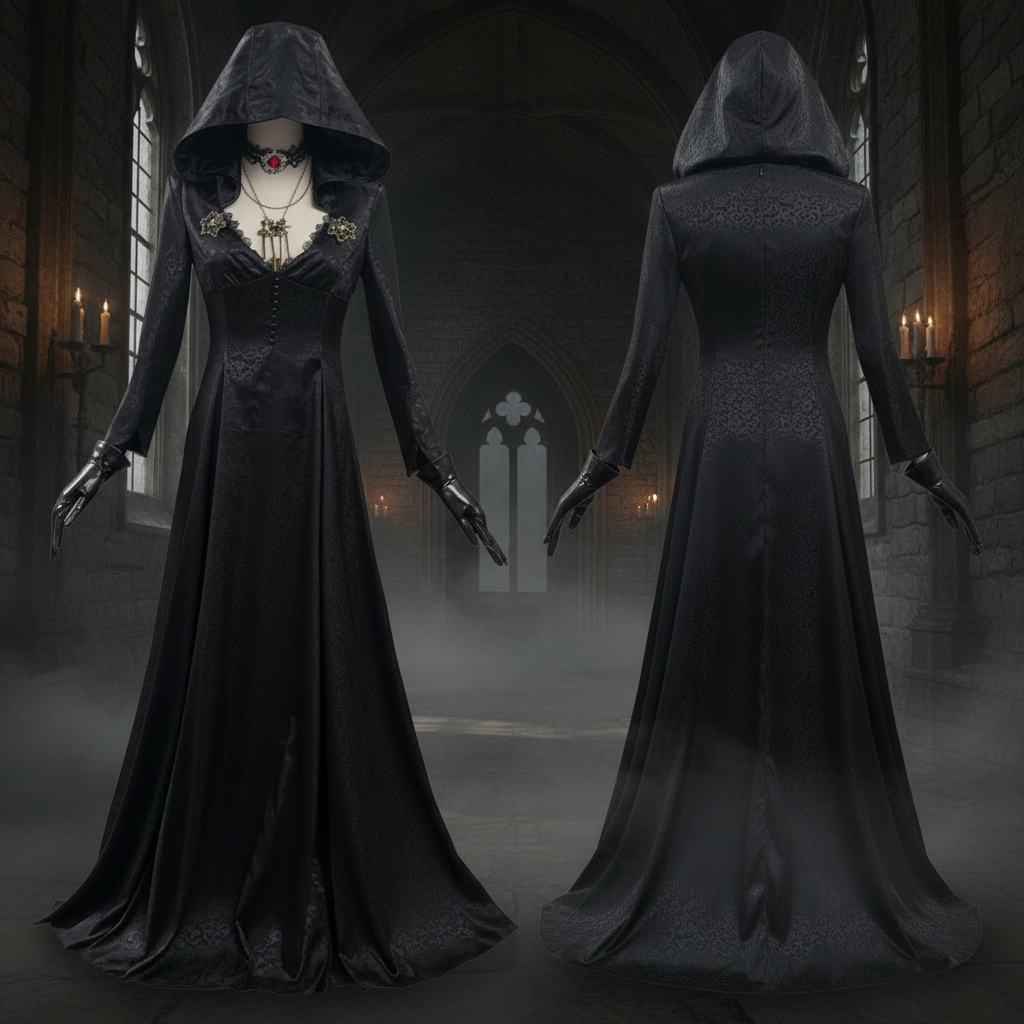 Vampire Costume Gothic Dress Outfit Hooded with Choker Halloween