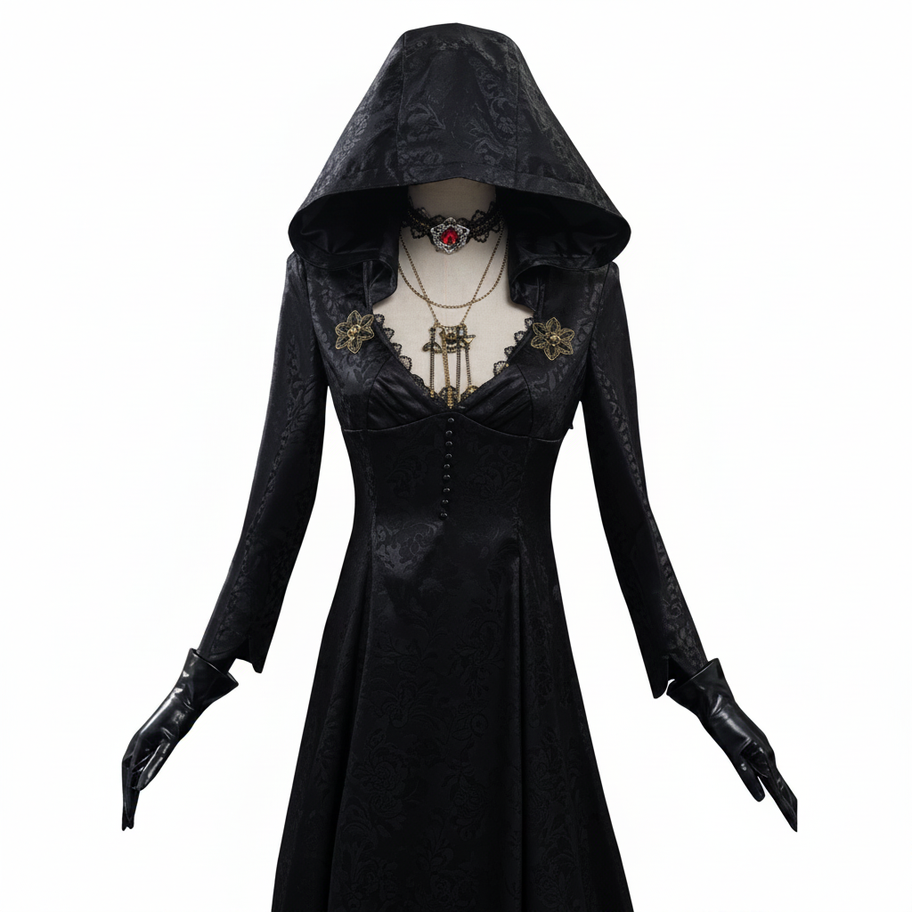 Vampire Costume Gothic Dress Outfit Hooded with Choker Halloween