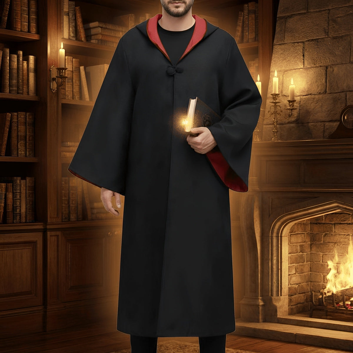 Wizard Halloween Costume Robe Set Striped Scarf Tie Glasses