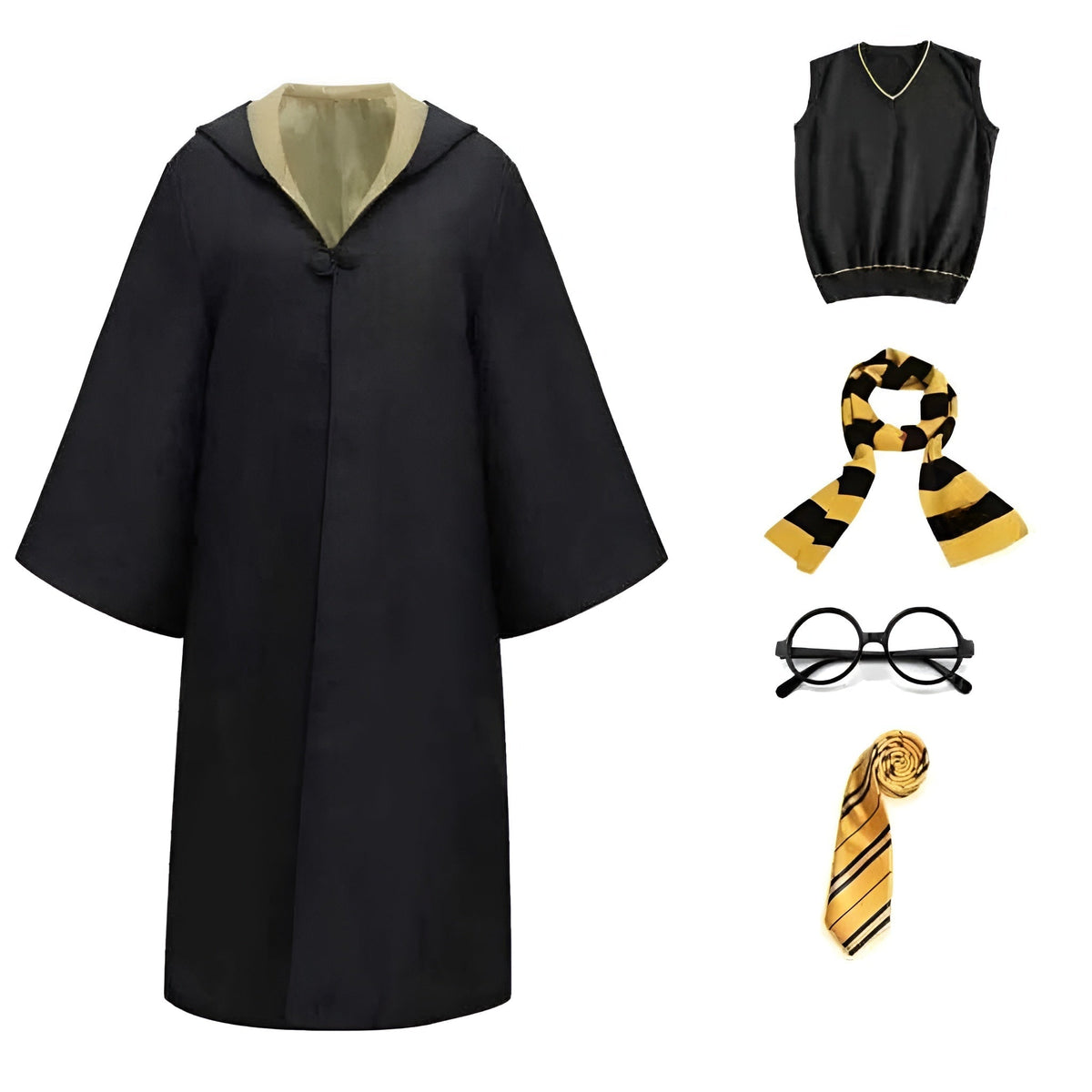 Wizard Halloween Costume Robe Set Striped Scarf Tie Glasses