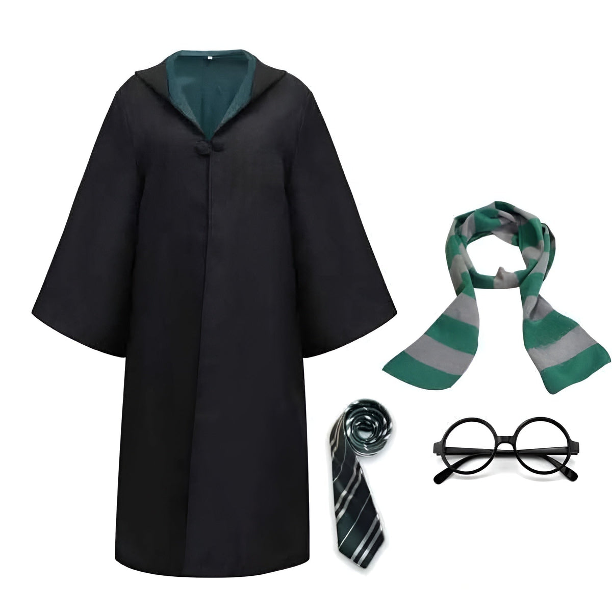 Wizard Halloween Costume Robe Set Striped Scarf Tie Glasses