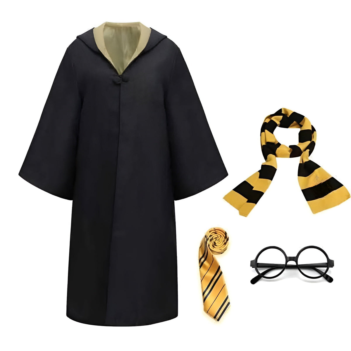 Wizard Costume Robe Set Striped Scarf Tie and Glasses Halloween Cosplay Party