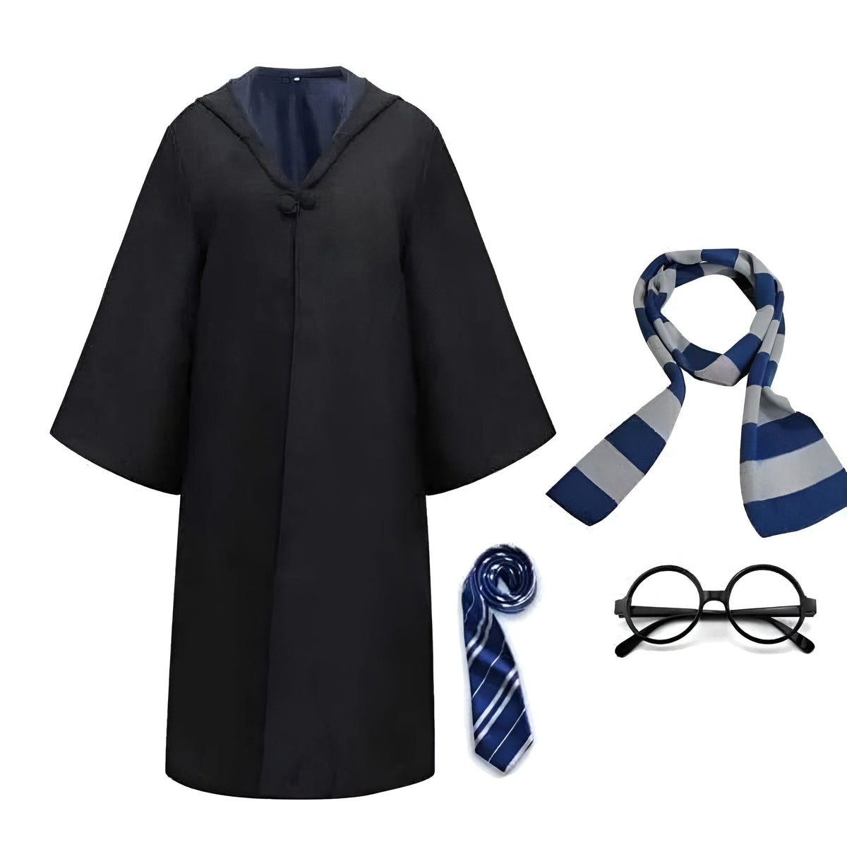 Wizard Halloween Costume Robe Set Striped Scarf Tie Glasses