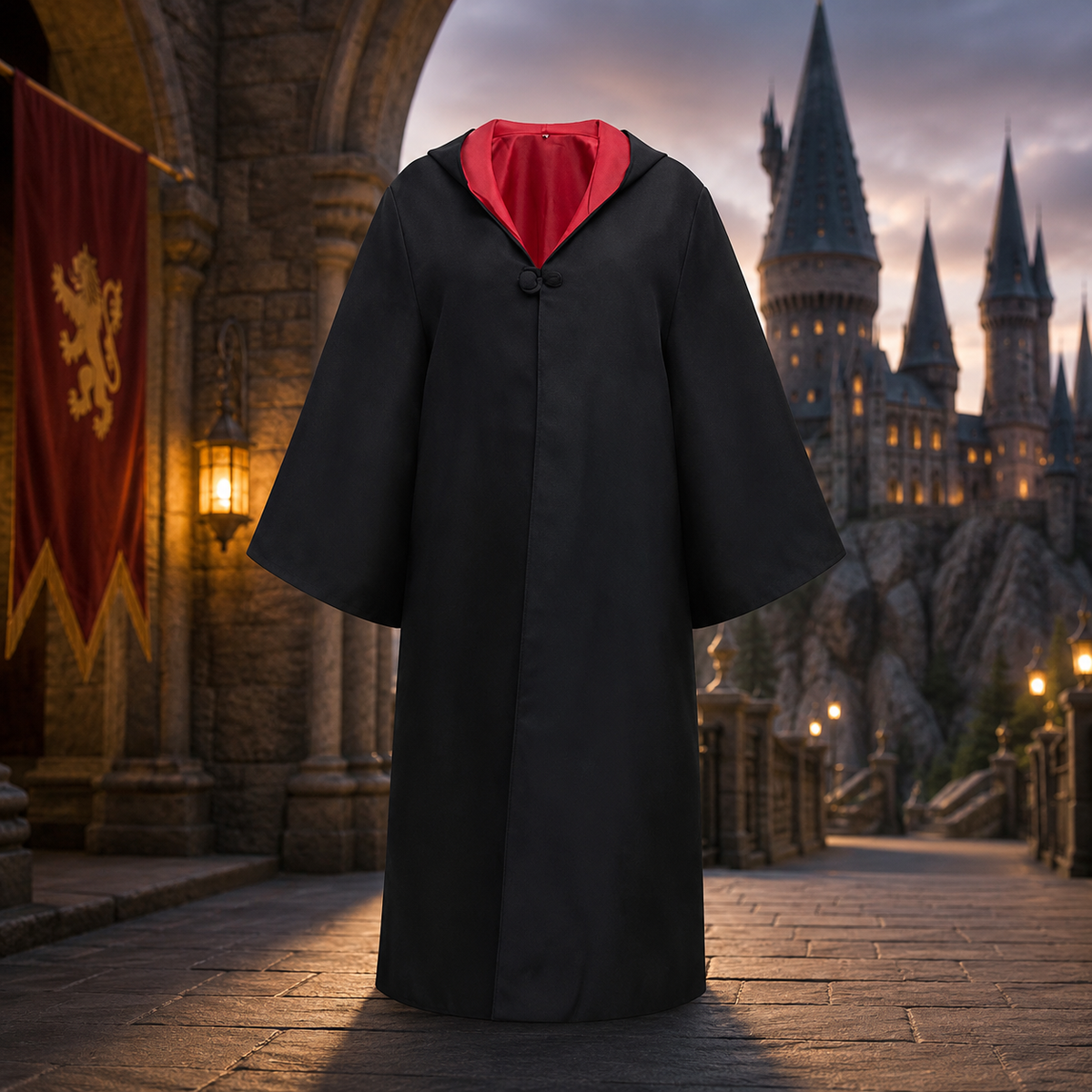 Wizard Robe Costume Hood Bell Sleeves Striped Scarf Accessory Set Halloween