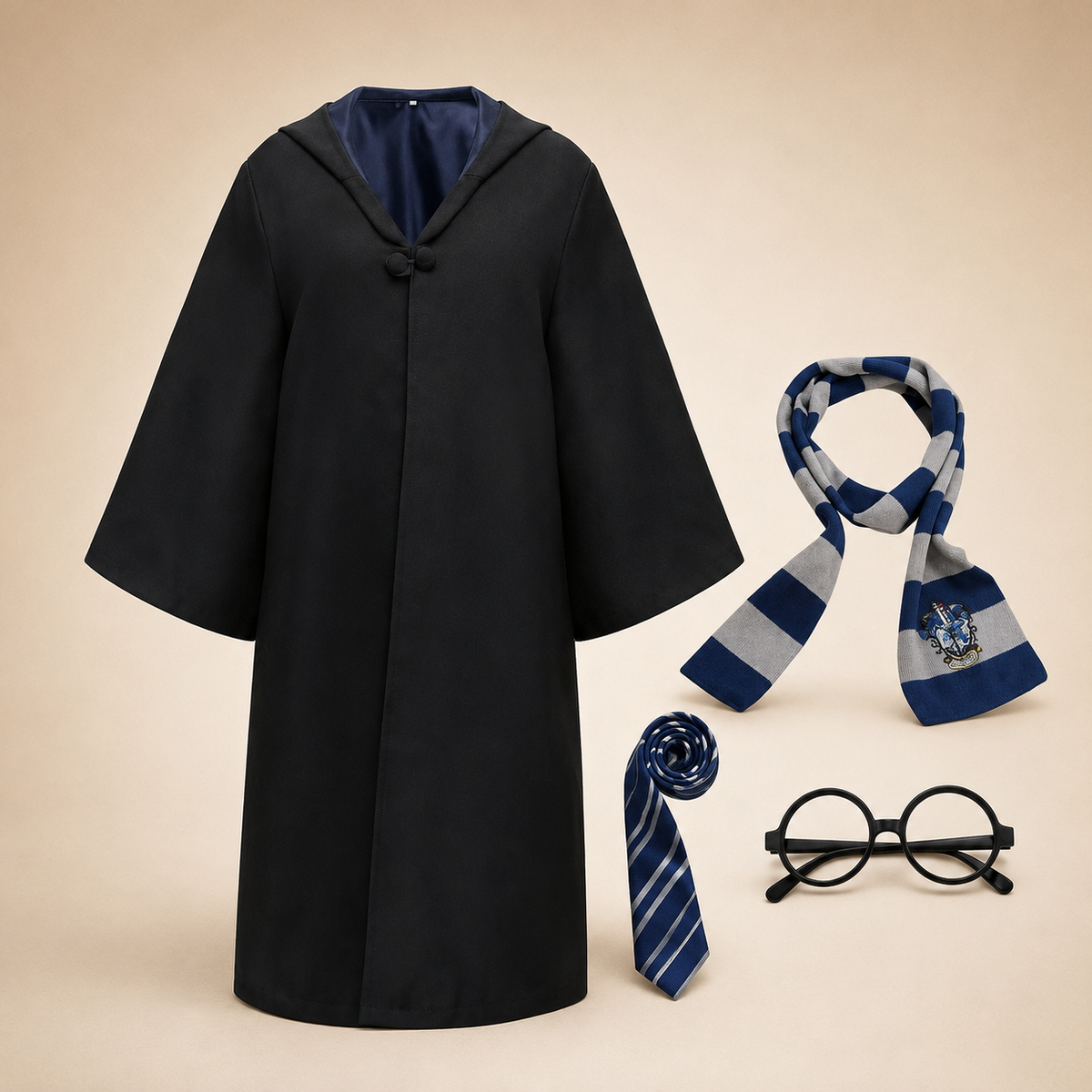 Wizard Robe Costume Hood Bell Sleeves Striped Scarf Accessory Set Halloween