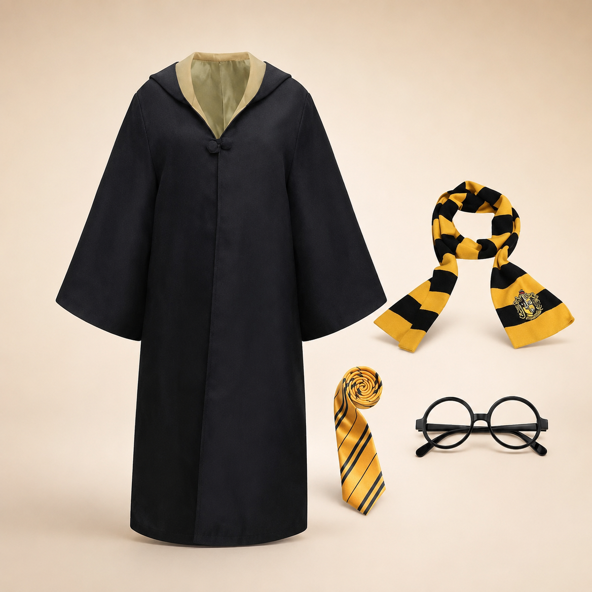 Wizard Robe Costume Hood Bell Sleeves Striped Scarf Accessory Set Halloween