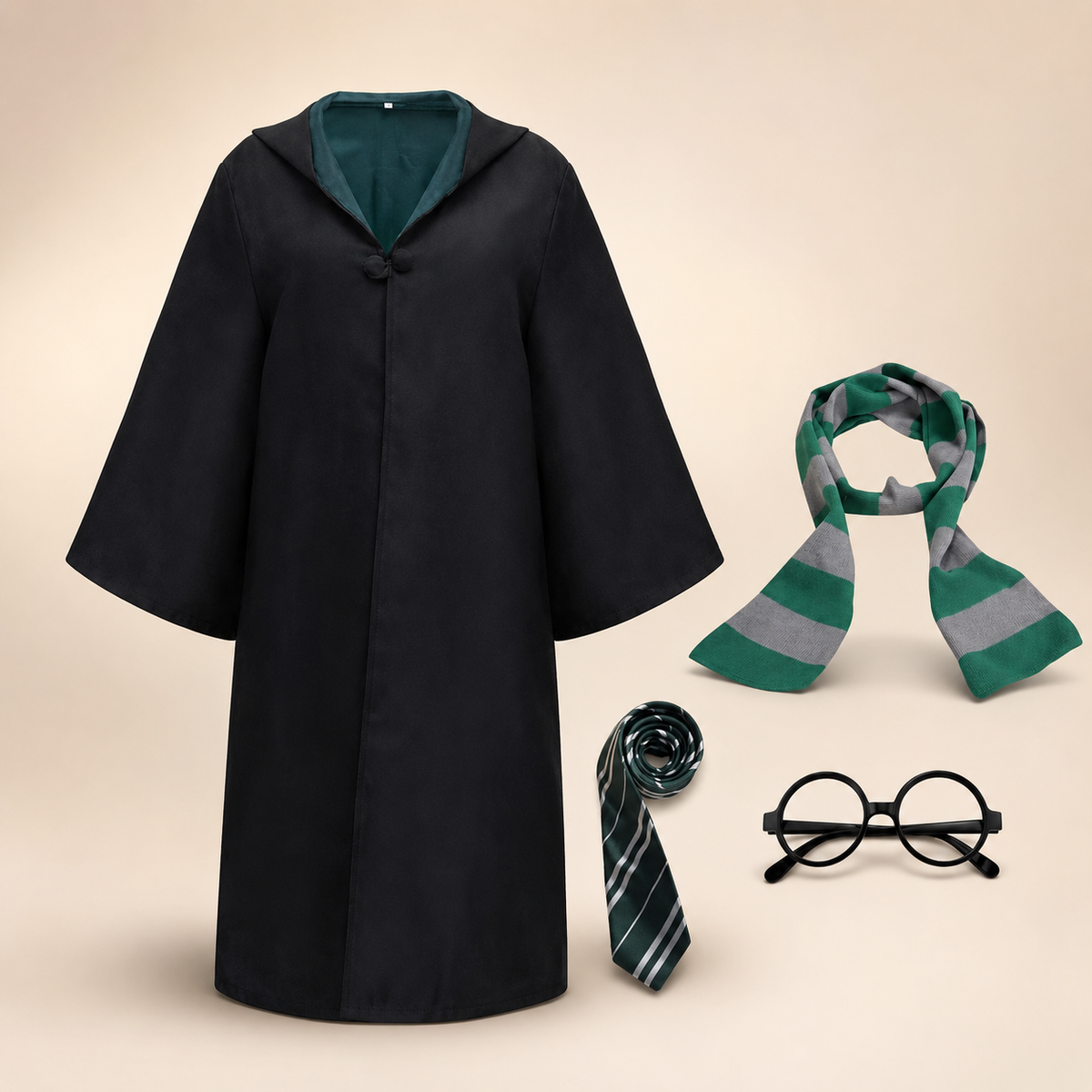 Wizard Robe Costume Hood Bell Sleeves Striped Scarf Accessory Set Halloween