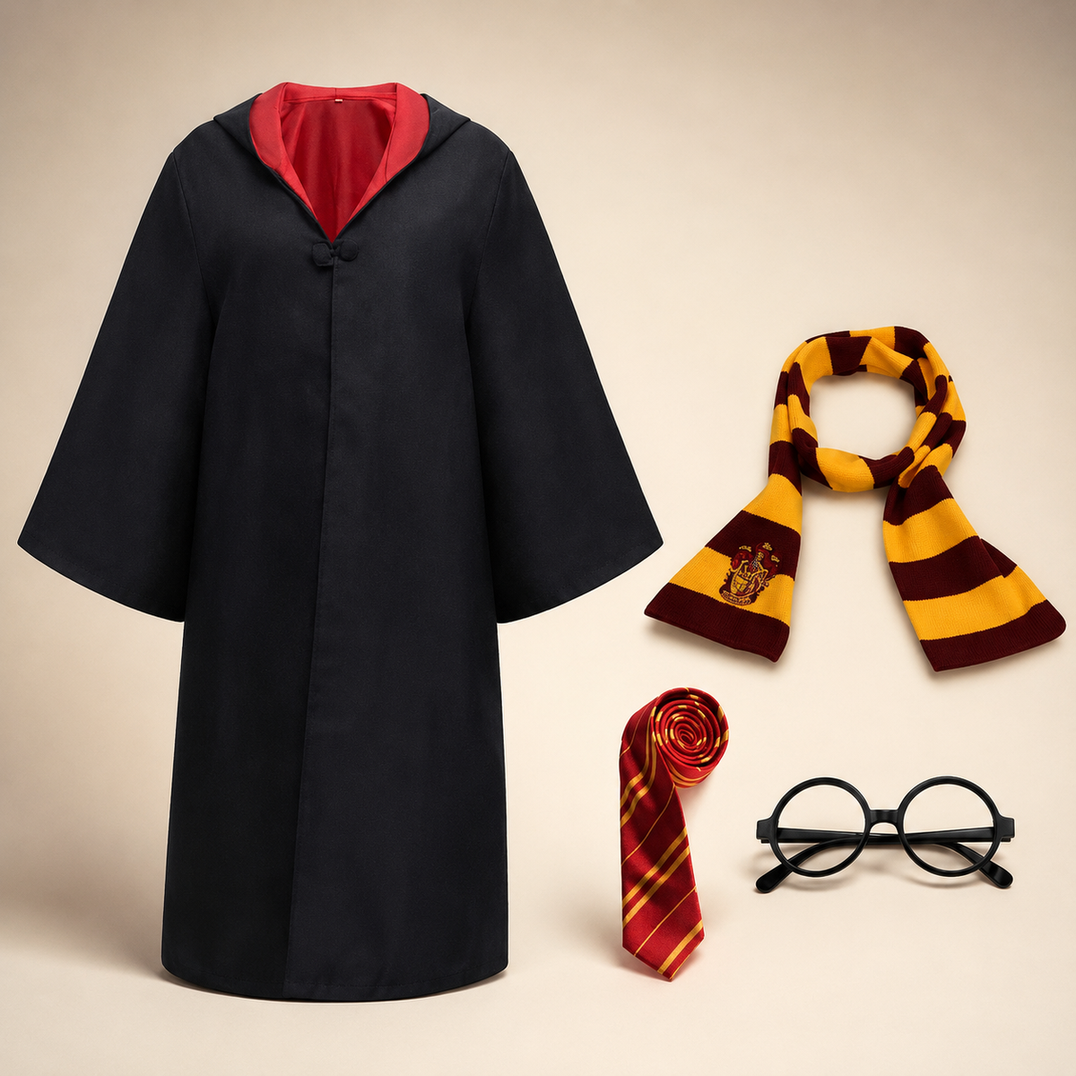 Wizard Robe Costume Hood Bell Sleeves Striped Scarf Accessory Set Halloween