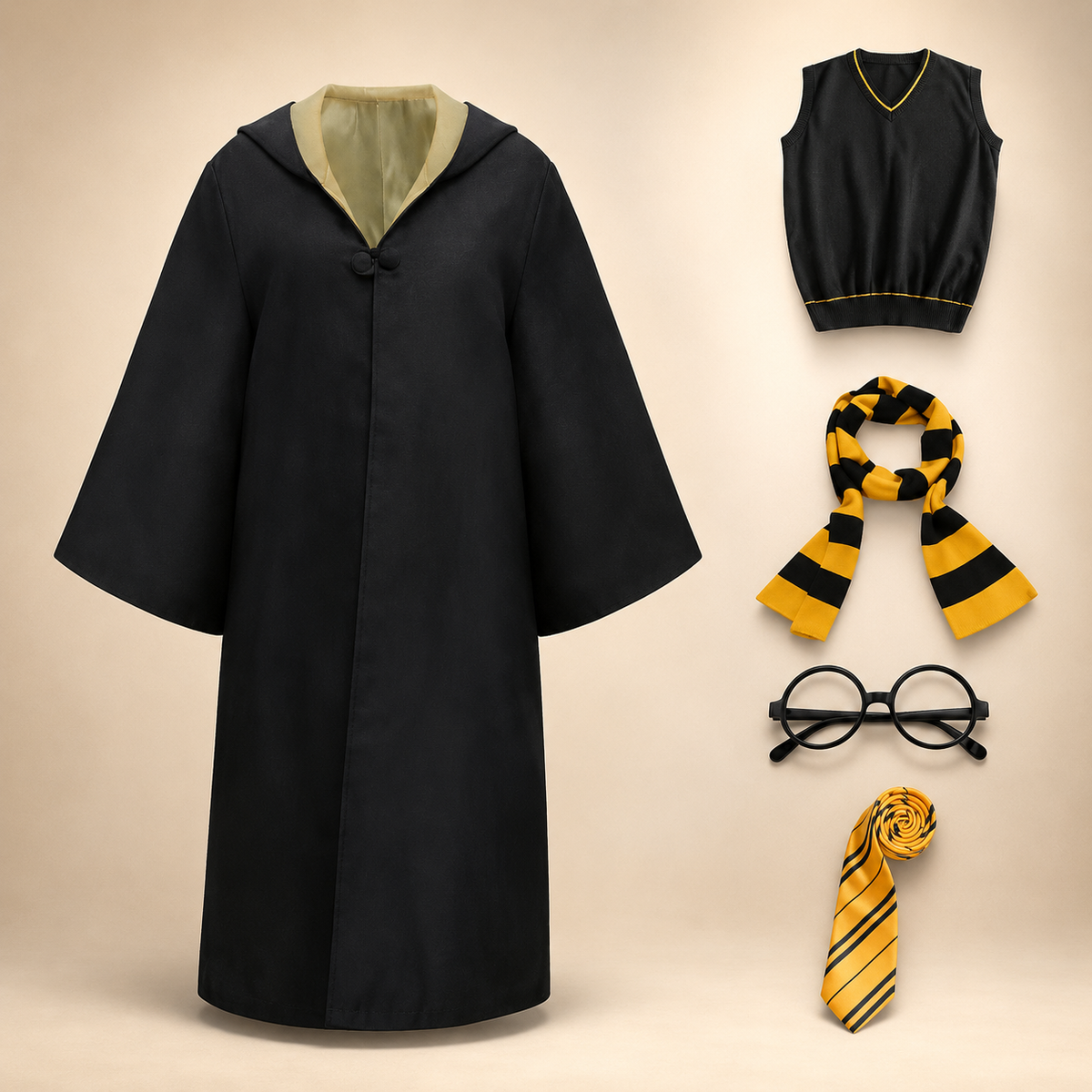 Wizard Robe Costume Hood Bell Sleeves Striped Scarf Accessory Set Halloween