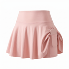 Pink high-waisted pleated tennis skirt with built-in shorts