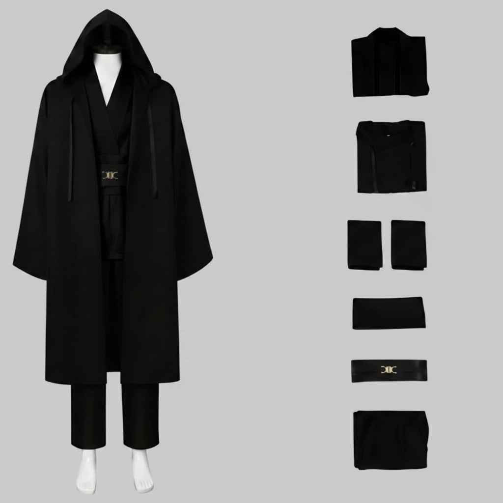 Jedi Costume Cosplay Outfit Hooded Robe Tunic Sash and Belt Halloween Party