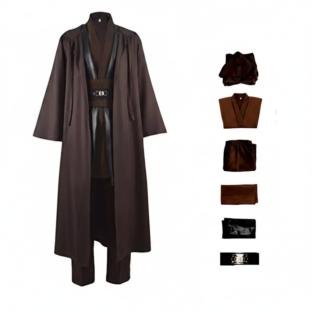 Jedi Costume Cosplay Outfit Hooded Robe Tunic Sash and Belt Halloween Party