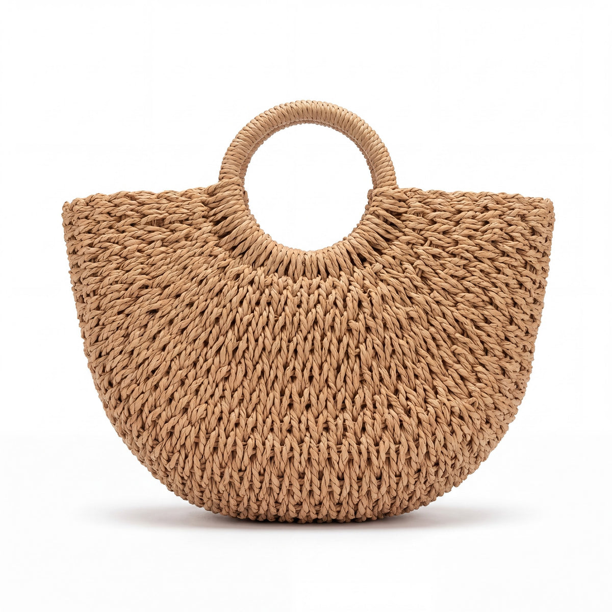Handmade Half-Moon Woven Straw Tote Bag