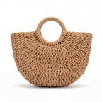 Handmade khaki woven straw tote bag