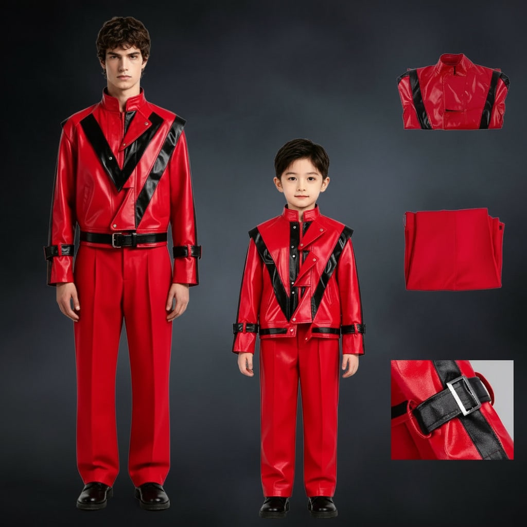 Kids Thriller Cosplay Costume Faux Leather Jacket and Pants Halloween