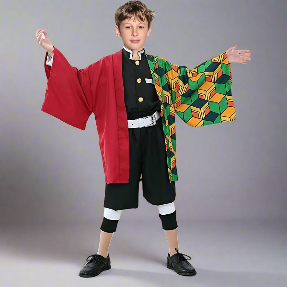 Kids Anime Cosplay Outfit Set Kimono Haori Jacket Wide Leg Wraps Halloween
