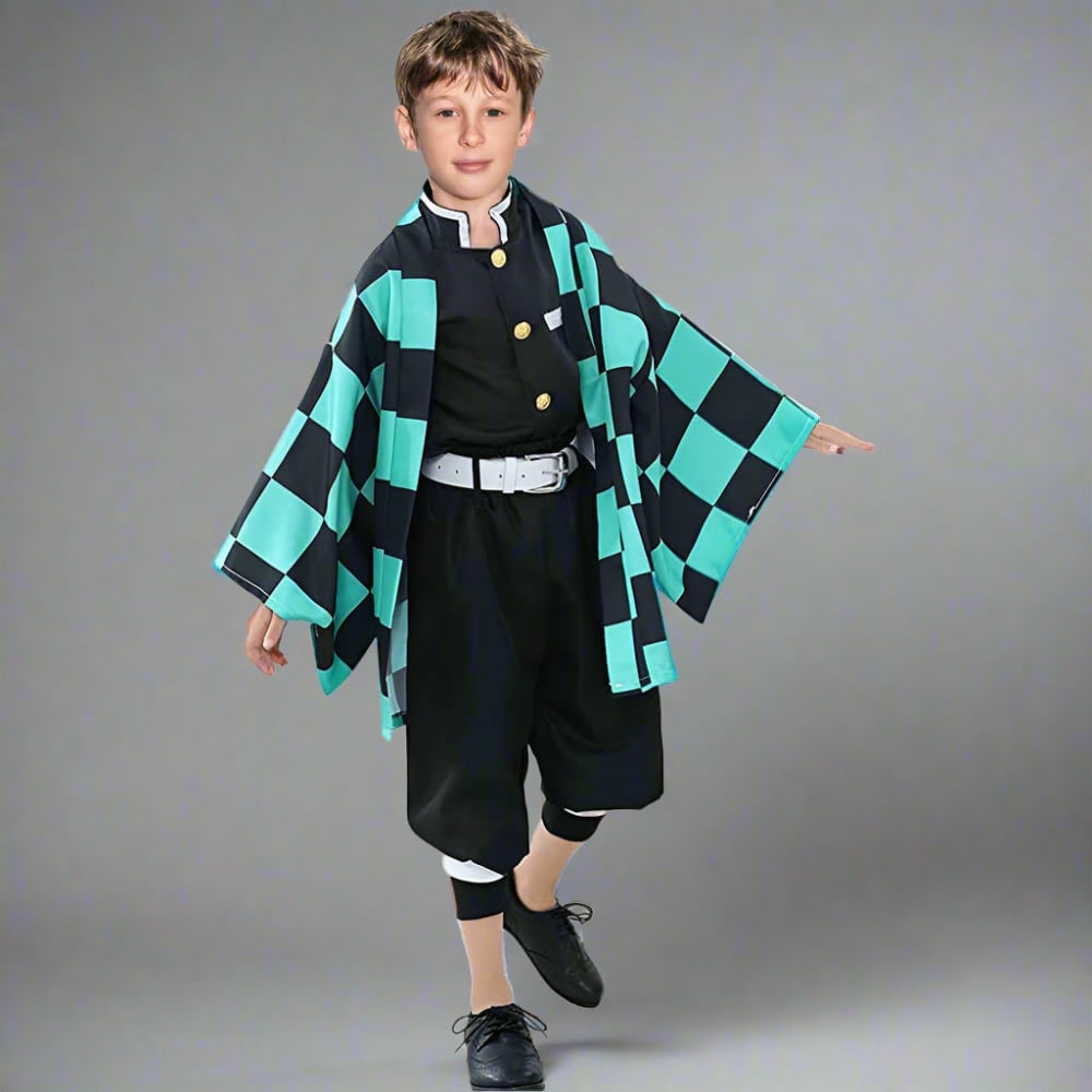 Kids Anime Cosplay Outfit Set Kimono Haori Jacket Wide Leg Wraps Halloween