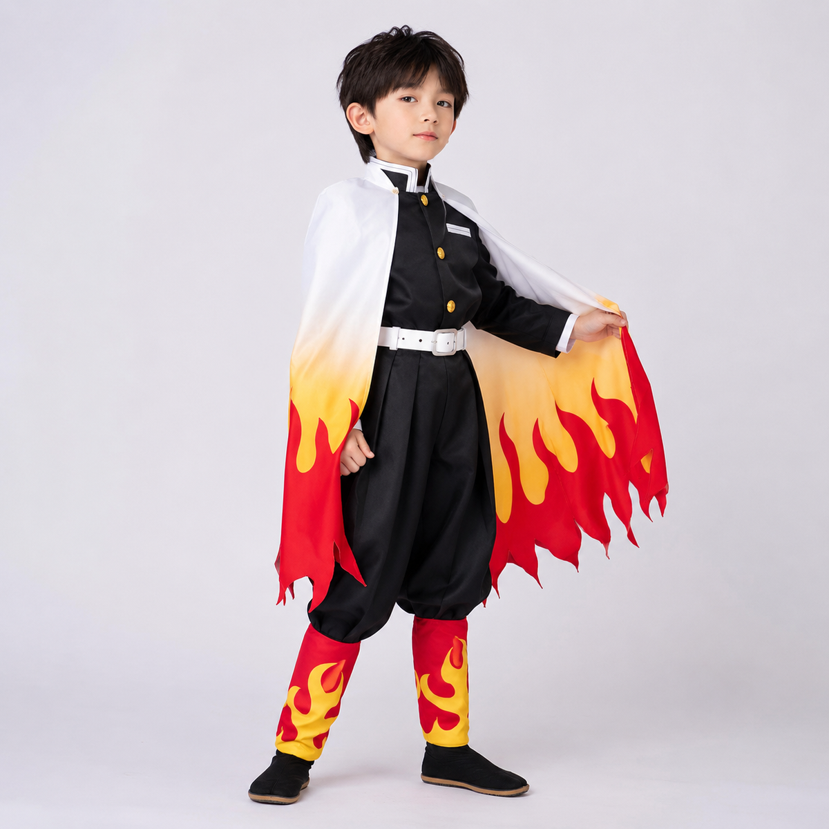 Kids Anime Cosplay Costume Flame Pattern Cape Jacket and Leg Wraps Halloween
