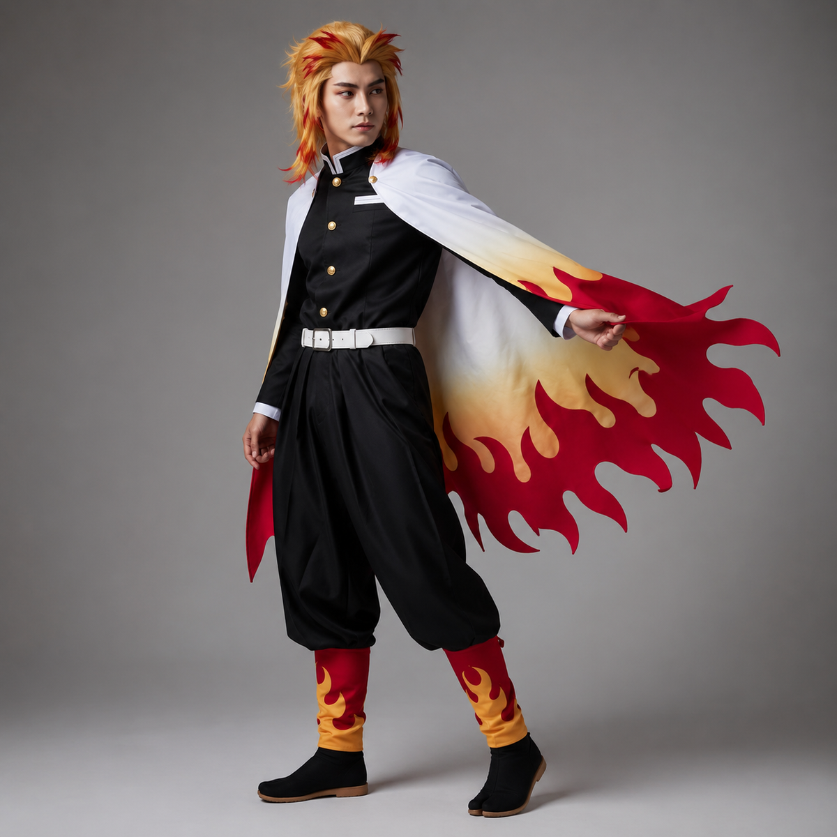 Kids Anime Cosplay Costume Flame Pattern Cape Jacket and Leg Wraps Halloween