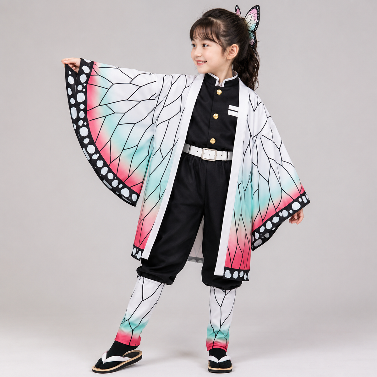 Kids Anime Cosplay Costume Butterfly Kimono Jacket Five Piece Set Halloween