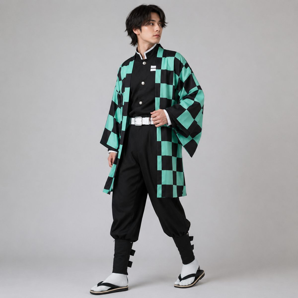 Kids Anime Cosplay Costume Checkered Haori Jacket Character Accessories Halloween Party