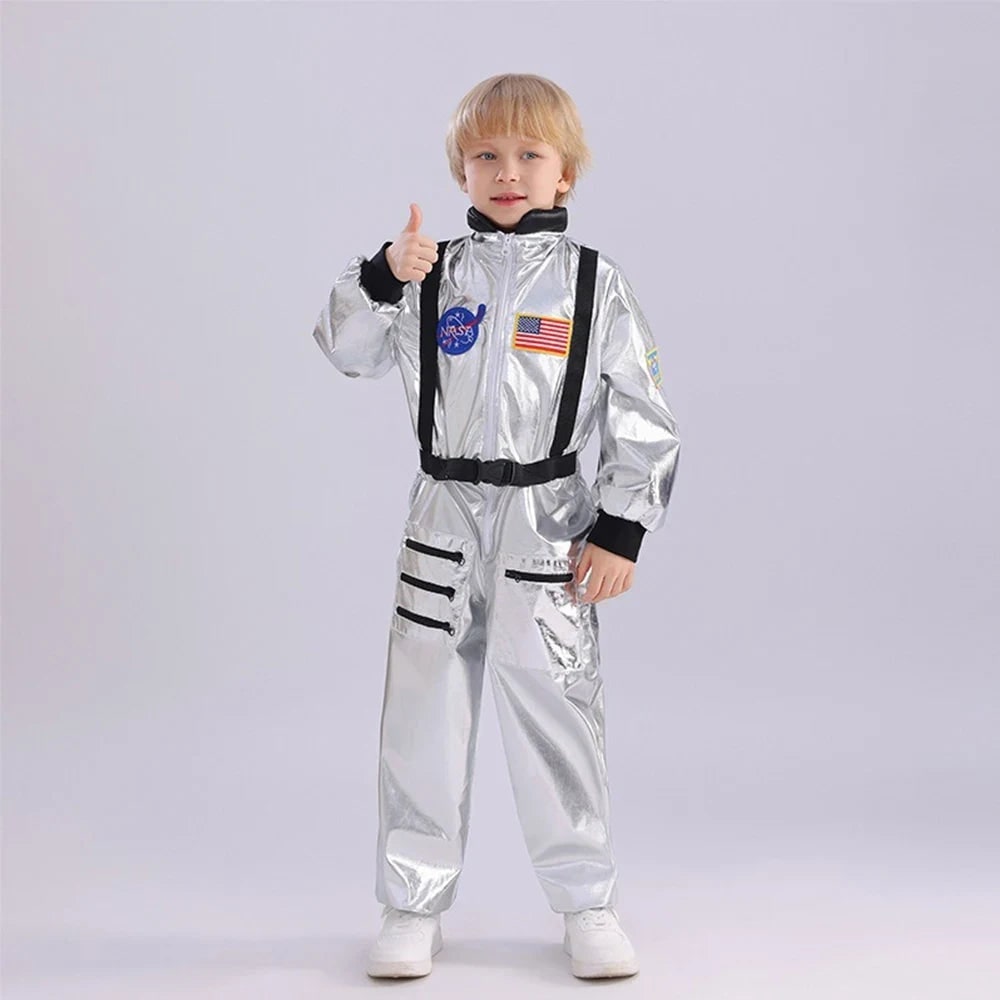 Kids Astronaut Costume Suit Full Jumpsuit Patches Space Explorer Party Halloween