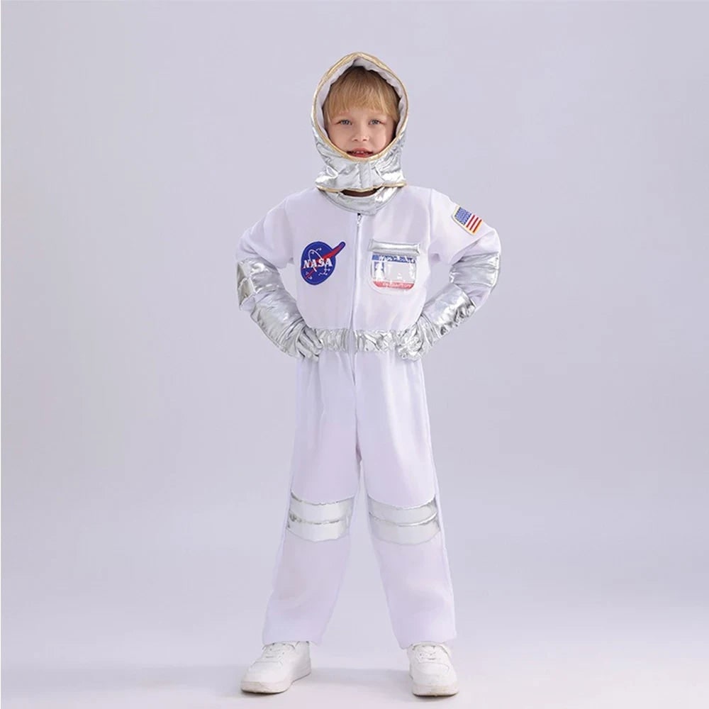Kids Astronaut Costume Suit Full Jumpsuit Patches Space Explorer Party Halloween