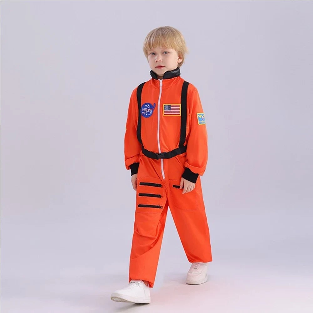 Kids Astronaut Costume Suit Full Jumpsuit Patches Space Explorer Party Halloween