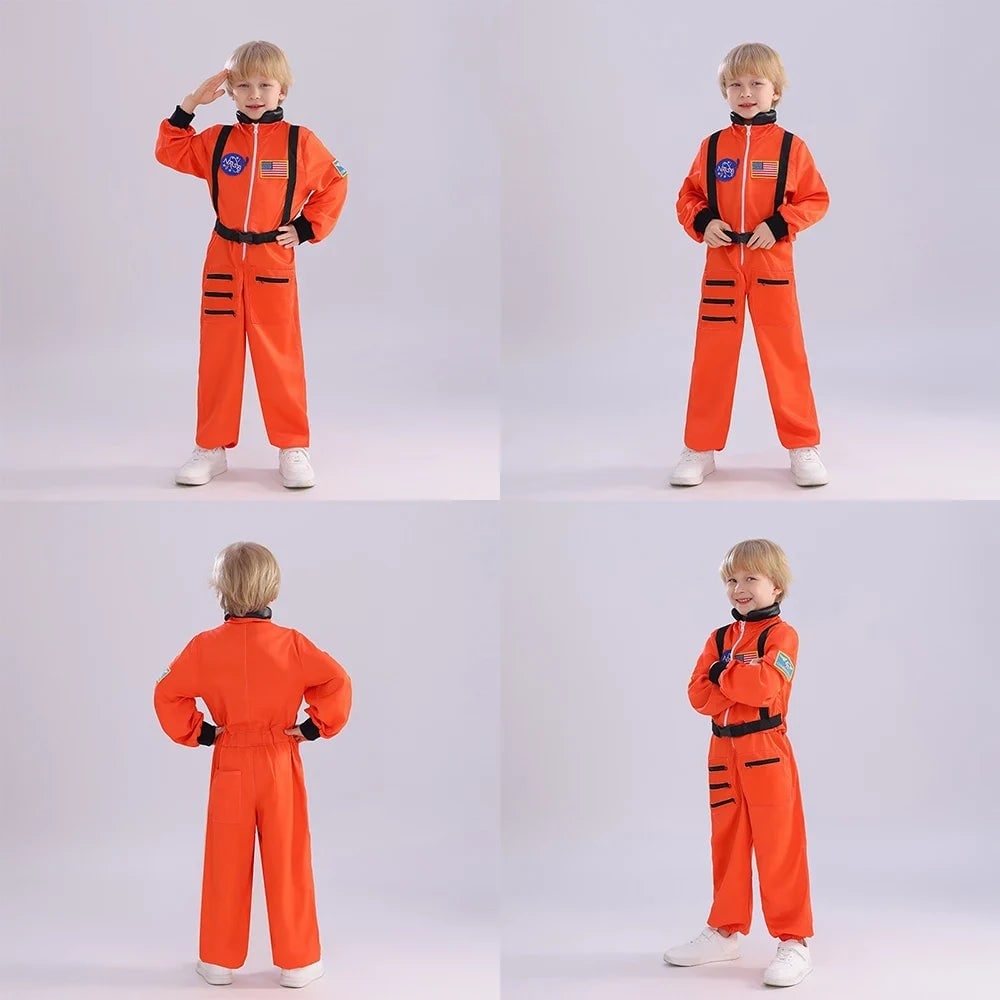 Kids Astronaut Costume Suit Full Jumpsuit Patches Space Explorer Party Halloween