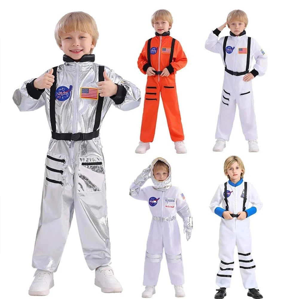 Kids Astronaut Costume Suit Full Jumpsuit Patches Space Explorer Party Halloween