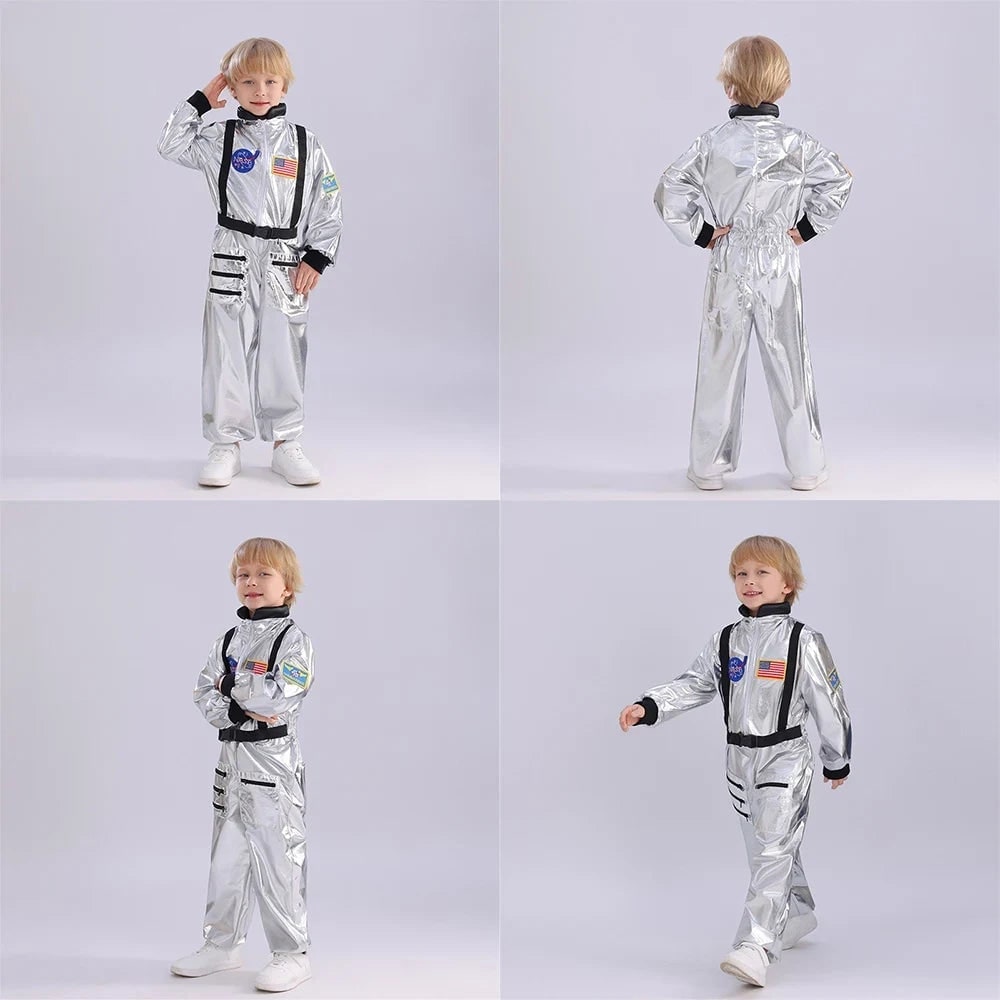 Kids Astronaut Costume Suit Full Jumpsuit Patches Space Explorer Party Halloween