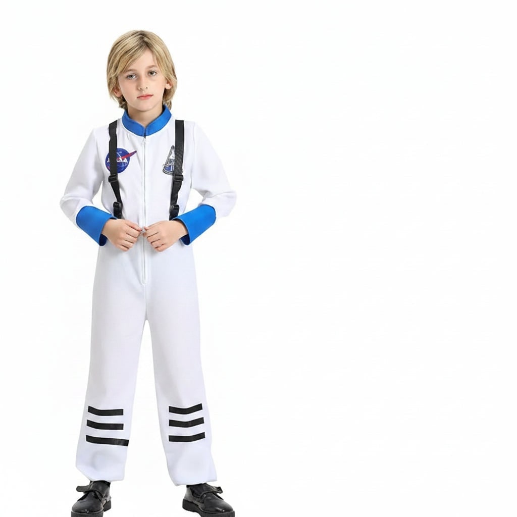 Kids Astronaut Costume Suit Full Jumpsuit Patches Space Explorer Party Halloween