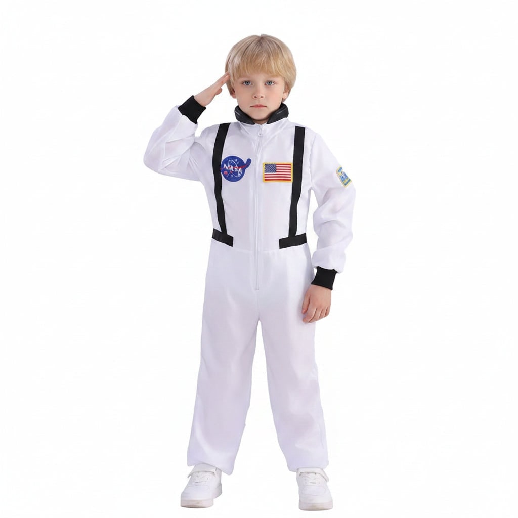 Kids Astronaut Costume Suit Full Jumpsuit Patches Space Explorer Party Halloween