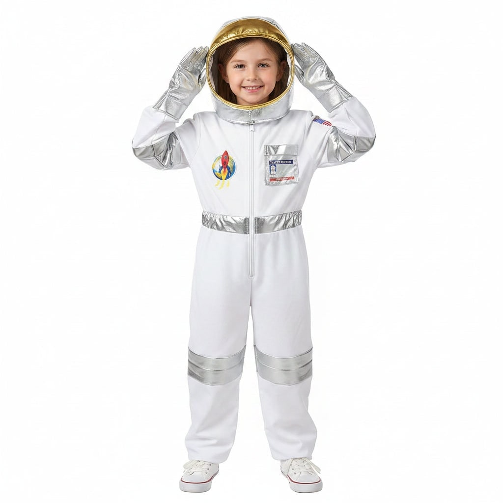 Kids Astronaut Costume Suit with Helmet and Gloves Space Explorer Role Play Halloween